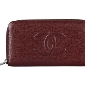 Chanel rimless CC burgundy caviar leather wallet